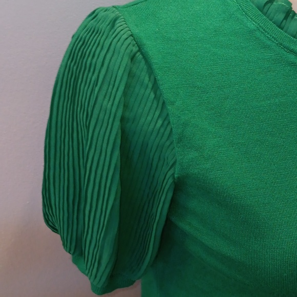 Adrianna Papell kelly green pleated chiffon sleeve knit sweater - Picture 4 of 6